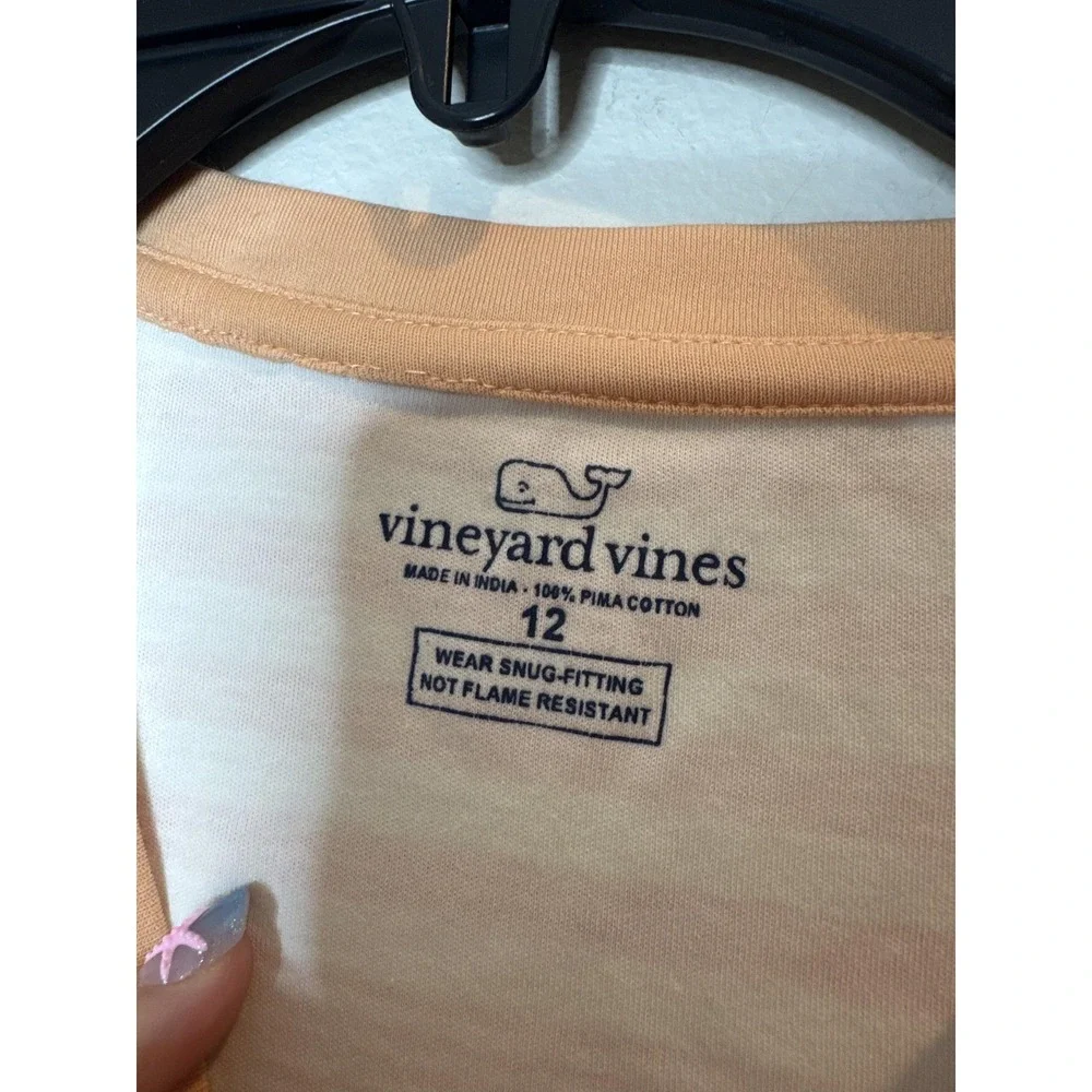 Vineyard Vines Pajama Top Girls 12 Pink Stripe Short Sleeve Jersey Cotton Pima